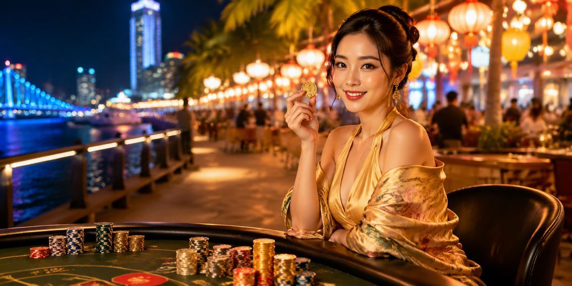 Không gian chợ đêm Đà Nẵng với bàn baccarat và trải nghiệm giải trí về đêm