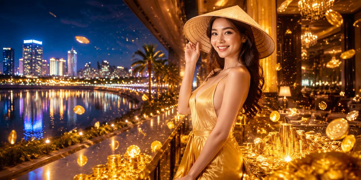 Không gian giải trí mobile tại Đà Nẵng với hình ảnh nón lá và màn hình casino